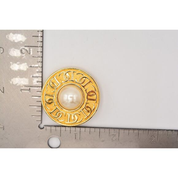 Christian Dior Vintage Logo Pin Brooch Pearl CD Monogram Gold Signed 1980s BinJ - Picture 12 of 12